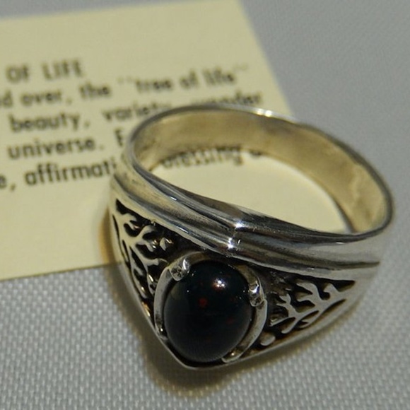 Tree of life Ring .925 Sterling Silver w/ genuine Bloodstone gem USA - Picture 6 of 10